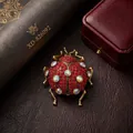 Vintage ladybug beetle brooch pin featuring red and iridescent rhinestones in bronze - Beetle Insect Style (XD826092) / Gold (Red, White AB, Black Rhinestones)