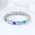 Elegant silver-toned bracelet featuring vibrant colorful heart-shaped crystals for women - Colorful Heart Link / Multi-color (Palladium White K)