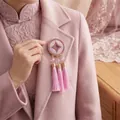 Exquisite pink tassel brooch in New Chinese style for Hanfu and Cheongsam dresses - Pink Circular Hollow / KC Gold, Pink Tassel