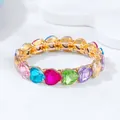 Colorful heart-shaped crystal elastic bracelet with gold alloy base setting for women - Heart Bracelet / Multicolor