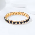 Elegant gold-plated alloy heart bangle with black enamel charms for women's fashion jewelry - Black Heart Link / Black (KC Gold)