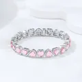 Luxury silver-toned alloy heart bracelet featuring vibrant pink heart-shaped crystals - Magic Color (Palladium White K)