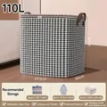 Large capacity houndstooth storage bag for quilts and clothes, 110L with reinforced handles - 110L