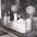 Estante de baño transparente con ventosa de 278x103x158mm para almacenamiento de pared - Mediano (Sin Ganchos) / 1 Pieza / Transparente