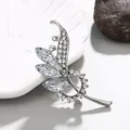 Elegant silver floral brooch with sparkling clear crystals and marquise cut stones - Leaf Floral Style (XD11044-1)