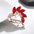 Elegant gold heart brooch featuring vibrant red crystals and sparkling rhinestones - Blue Rhinestone Heart Leaf Style (XD11052-1)