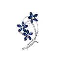 Elegant floral brooch featuring deep blue crystals and clear rhinestones on silver - Silver Blue Floral Branch Style (XD11089-2)