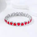 Elegant silver-colored alloy bracelet featuring multiple vibrant red heart-shaped crystals - Red (Palladium White K)
