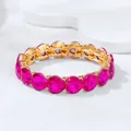 Elegant pink heart-shaped acrylic crystal stretch bracelet with gold finish - Heart Bracelet / Rose Red