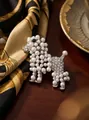 Elegant poodle dog brooch with white pearls and sparkling rhinestones, luxury accessories - Poodle Style (XD8881) / Silver