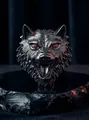 Broche tête de loup en métal rétro pour hommes avec yeux rouges et expression féroce - Forme de Tête de Loup / Métal canon