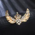 Elegant crown angel wings brooch with sparkling rhinestones and cat's eye stones detail - Heart Crown Angel Brooch (XD825371)
