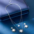 Élégant ensemble collier et boucles d'oreilles en acier titane argenté avec nacre hexagone - Parure Collier et Boucles d'oreilles Hexagone (TL923022) / Argent (Palladium Blanc K)
