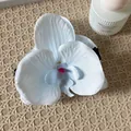 Elegant light blue chiffon orchid flower banana hair clip for women's high ponytail - Light Blue Floral