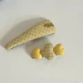 Detail view of yellow checkered fabric hair clips and heart-shaped hair accessories - 4# Yellow Stripe Triangle Hair Clip Pair