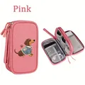 Bolsa organizadora de cables rosa con bordado de perro salchicha para accesorios - Perro salchicha / Rosa