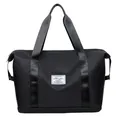 Large capacity black travel bag with expandable bottom for gym and short trips. - Black
