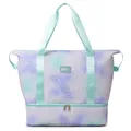Large pastel tie-dye chevron quilted travel bag with separate bottom shoe compartment - Green