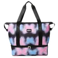 Large expandable quilted travel bag with pink and blue gradient and bottom pocket - Black
