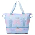 Stylish gradient quilted expandable travel bag in blue and pink tones for gym and travel - Blue