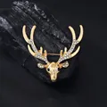 Elegant gold deer head brooch with rhinestones for men's suit, Christmas style accessory - KC Gold White Rhinestone Black Eyes Deer Head (XD825139) / KC Gold