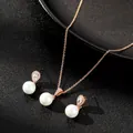 Parure de bijoux élégante en or rose avec perles d'imitation et zircons pavés - Or rose