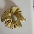 Macro view showing the yellow checkered fabric scrunchie with stylish pink piped edges - 2# Yellow Stripe Small Hair Ring