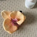 Elegant yellow chiffon orchid flower banana hair clip for high ponytail styles - Orange Flower