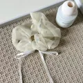 Coletero de organza crema con bordado floral y lazo de cinta de raso blanco para - 11# Anillo de Pelo de Malla Amarilla Lazo Blanco