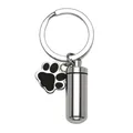 Polished silver stainless steel pet paw print and cylinder cremation urn memorial keychain - Paw Print Cylindrical Memorial Set