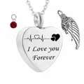 Zilveren hart crematie sieraden ketting met 'I Love You Forever' en vleugel - Januari