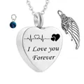 Hart crematie urn ketting met blauwe geboortesteen en engelenvleugel hanger - Maart