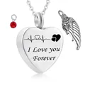 Hartvormige crematieketting met I Love you Forever gravure en geboortesteen bedel - Juli