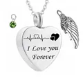 Hartvormige urn ketting met gravure 'I Love You Forever' en groene geboortesteen. - Augustus