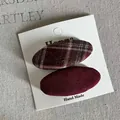 Elegante weinrote BB-Haarspangen aus kariertem und einfarbigem Stoff für Damen - Rote Karo Ovale Paar (16#) / Ein Paar / Rot