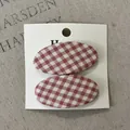 Zwei süße rot-weiß karierte ovale BB-Haarspangen für Mädchen, Haarschmuck Accessoires - Rot/Weiß Karo Ovale Paar (24#) / Ein Paar / Rot