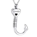 Silver heart-shaped fishhook cremation urn necklace memorial pendant for grandpa - Grandpa