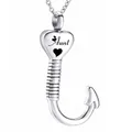 Silver heart urn fish hook necklace with 'Aunt' engraving for memorial jewelry - Aunt Style