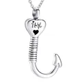 Elegant silver heart-shaped fishhook cremation urn necklace pendant with Wife engraving - Wife Style