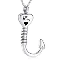 Silver heart shaped fish hook pet cremation necklace pendant with unique Dog engraving - DOG Style