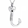 Silver heart fishhook cremation urn necklace pendant for pet ashes with Nana engraving - Nana Style
