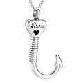 Silver heart and fish hook cremation urn pendant necklace for ashes - Sister Style