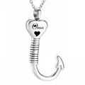 Heart-shaped fishing hook cremation urn necklace for ashes with Oma engraving silver - Oma Style