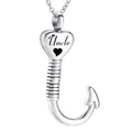 Polished silver heart-shaped fish hook cremation urn necklace with Uncle engraving - Uncle Style