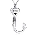 Silbernes Herz-Angelhaken-Urnenanhänger mit Papa-Gravur für den Gedenkschmuck - Best PAPA Ever
