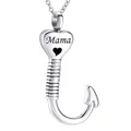 Silberne Herz-Angelhaken-Urnenkette für Asche mit Mama-Gravur, schöner Gedenkschmuck. - Mama