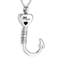 Polished silver heart fish hook cremation urn pendant necklace for pet or human ashes - Opa Style