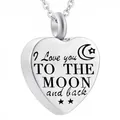 Heart-shaped stainless steel cremation urn necklace featuring moon and star engraving - Heart Style (I Love You...) / 1 Piece