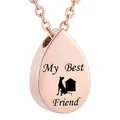 Rose gold teardrop pet cremation necklace engraved with My Best Friend dog motif - Dog Pattern Water Drop Style / Rose Gold