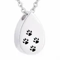 Roestvrijstalen druppelvormige hanger voor dierenas ketting met zwarte pootafdrukken - Waterdruppel Poot Stijl
